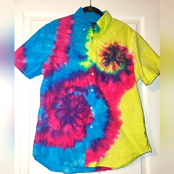 Ralph Lauren Tie-Dye Men's Short Sleeve Shirt Size Medium Bright Colorful - Picture 1 of 8
